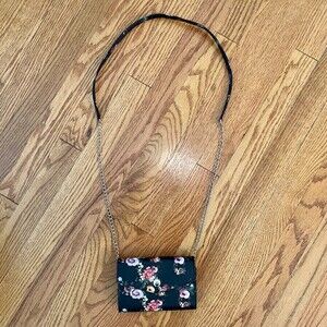 Black Floral Vegan Leather Mini Crossbody Bag